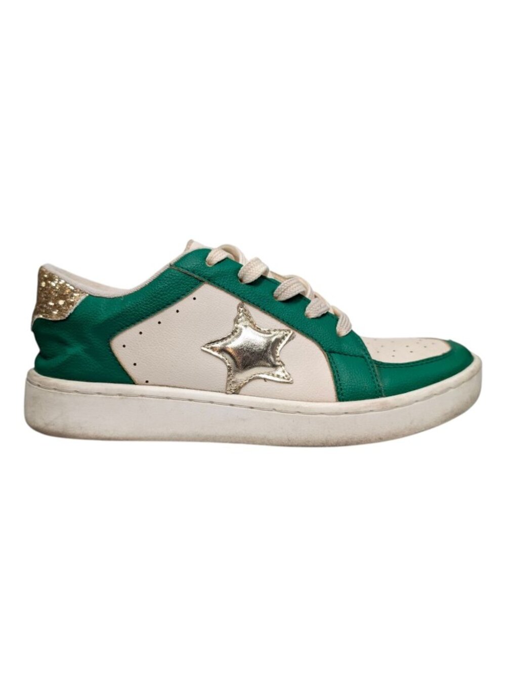 MKS Makers Game Day Sneakers Womens Green White Gold Glitter Star Size 9